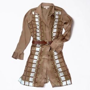 Michael Michael Kors Belted Button Front Tan Brown Chain Shirt Dress Size 4